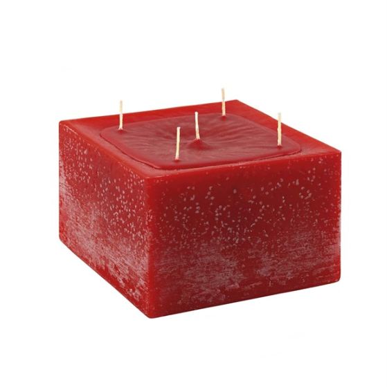 CANDLE RUSTIC SQUARE RED