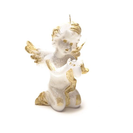 CANDLE ANGEL KNEELING WITH PEARL GOLD GLITTER