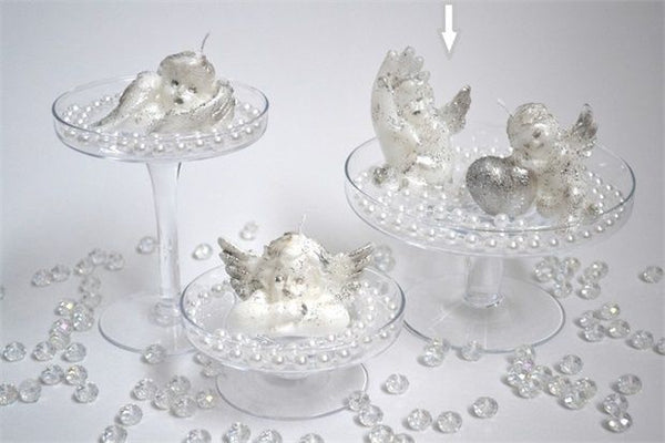 CANDLE ANGEL WITH HAND SILVER GLITTER