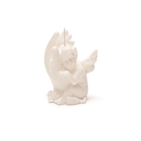 CANDLE ANGEL WITH HAND PEARLY WHITE