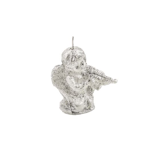 CANDLE MUSICAL ANGEL WITH VIOLIN SILVER GLITTER