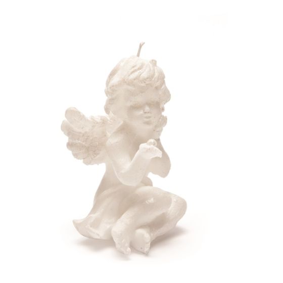 CANDLE ANGEL SITTING WITH PEARL PEARLY WHITE