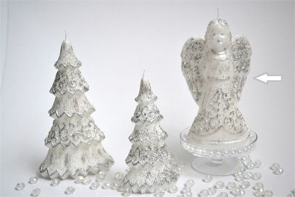CANDLE LARGE ANGEL SILVER GLITTER