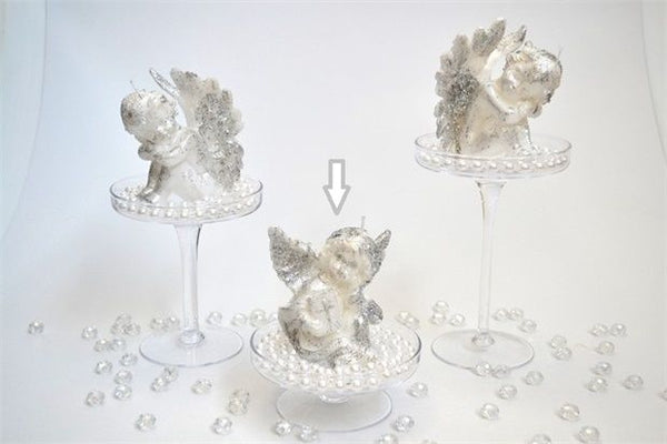 CANDLE ANGEL WITH BIBLE SILVER GLITTER