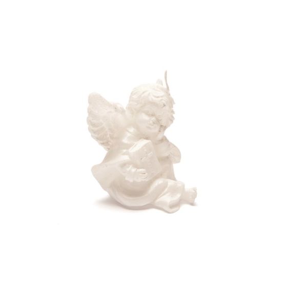 CANDLE ANGEL WITH BIBLE PEARLY WHITE