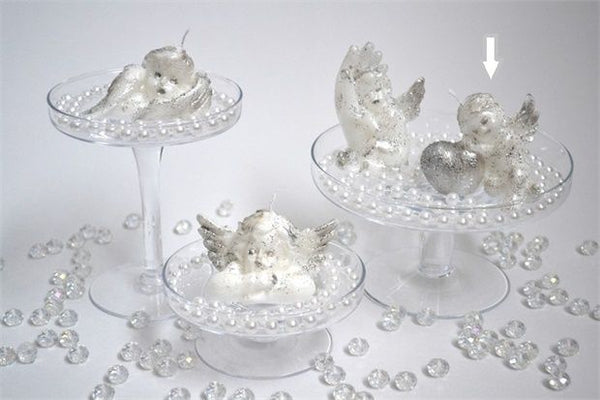 CANDLE ANGEL WITH HEART SILVER GLITTER