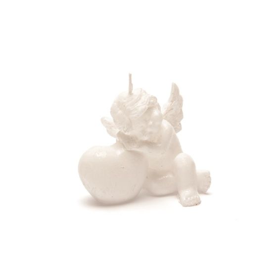 CANDLE ANGEL WITH HEART PEARLY WHITE