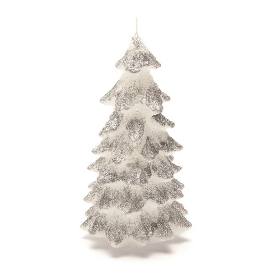 CANDLE CHRISTMAS TREE 1 LARGE SILVER GLITTER