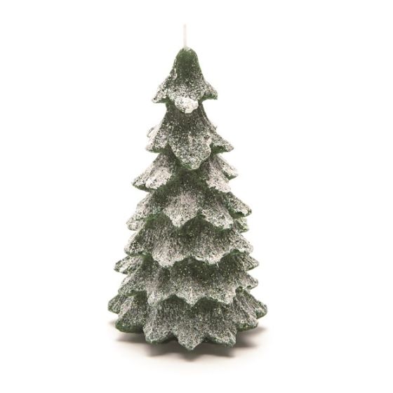 CANDLE CHRISTMAS TREE 1 LARGE GREEN/WHITE GLITTER