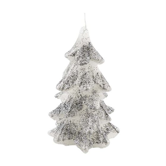 CANDLE CHRISTMAS TREE 1 SMALL SILVER GLITTER