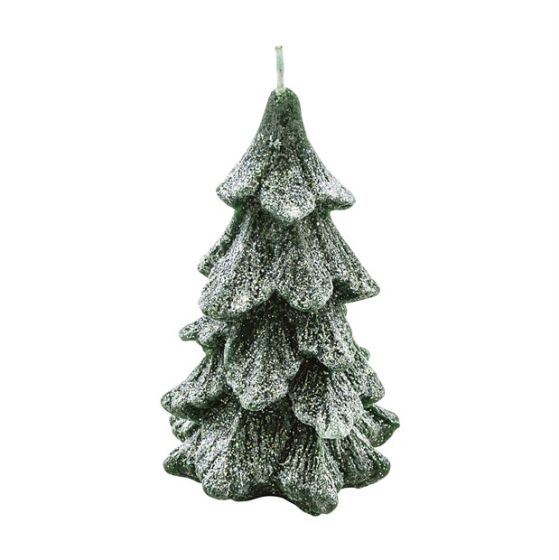 CANDLE CHRISTMAS TREE 1 SMALL GREEN/WHITE GLITTER