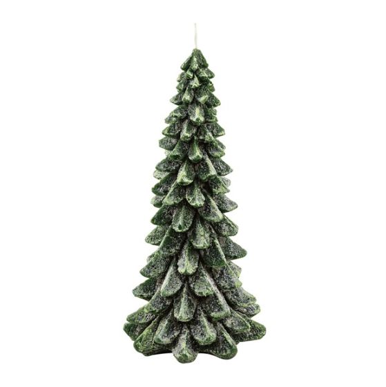 CANDLE CHRISTMAS TREE 2 GREEN/WHITE GLITTER