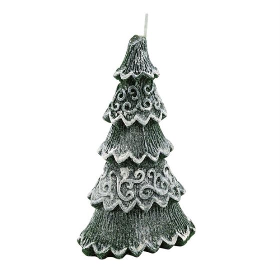CANDLE CHRISTMAS TREE 3 LARGE GREEN/GREEN GLITTER