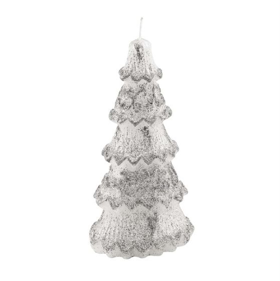 CANDLE CHRISTMAS TREE 3 SMALL SILVER GLITTER