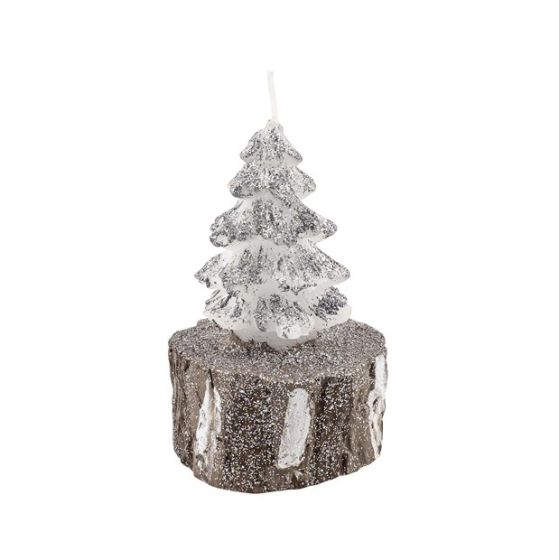 CANDLE CHRISTMAS TREE WITH TRUNK SILVER GLITTER