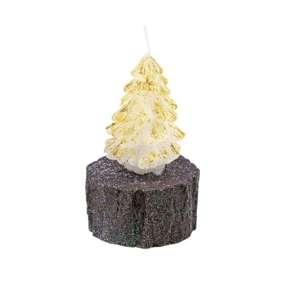 LUMÂNARE BRAD DE CRĂCIUN CU TRUNCHI GLITTER AURIE