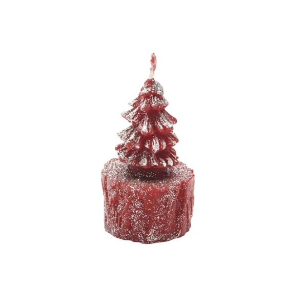 CANDLE CHRISTMAS TREE WITH TRUNK RED GLITTER