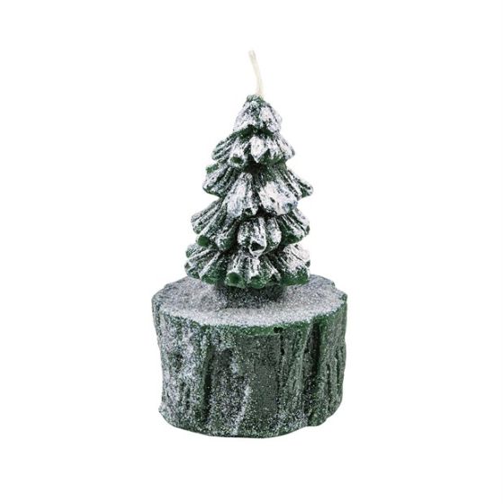 CANDLE CHRISTMAS TREE WITH TRUNK GREEN/GREEN GLITTER