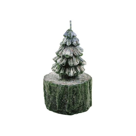CANDLE CHRISTMAS TREE WITH TRUNK GREEN/WHITE GLITTER