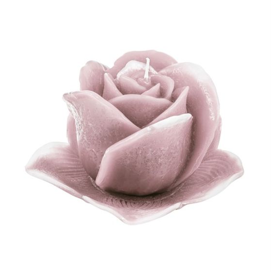 CANDLE VIRGIN BUD WITH PLATE ANTIQUE PINK