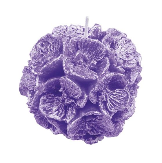 LUMÂNARE MICĂ SFERĂ CU ORHIDEE LILIAC PERLAT