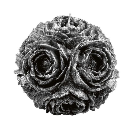 CANDLE SPHERE WITH RANUNCULUS PEARLY BLACK
