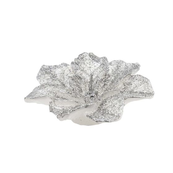 CANDLE CHRISTMAS STAR MEDIUM SILVER GLITTER