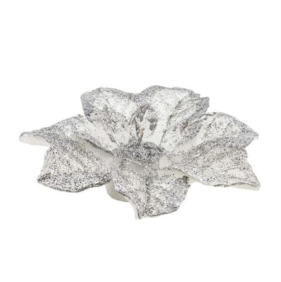 CANDLE CHRISTMAS STAR LARGE SILVER GLITTER