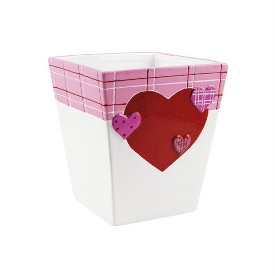 SQUARE VASE CERAMIC WHITE HEART