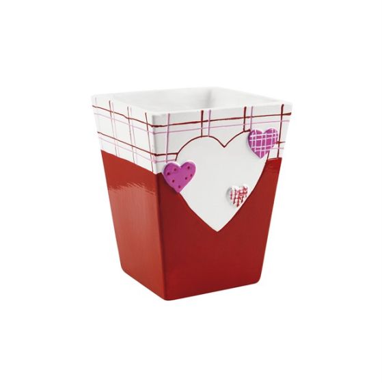 SQUARE VASE CERAMIC RED HEART
