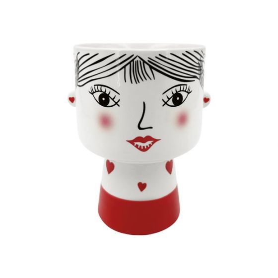 PAINTED WOMAN FACE WITH RED HEART CERAMIC